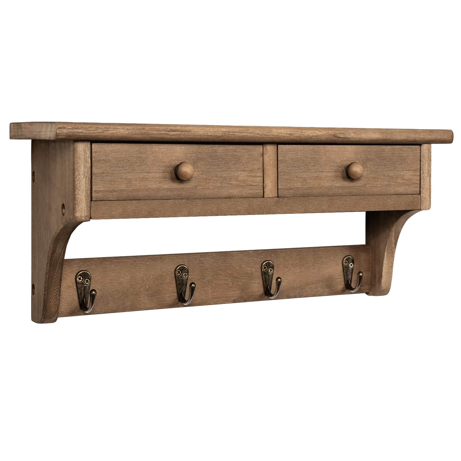 Emfogo Coat Hooks Wall Mounted Rustic Wood Coat Rack Wall Mount Shelf with Hooks Farmhouse Wall Coat Rack with Shelf & Coat Hook for Entryway Mudroom Bedroom Kitchen Bathroom(Walnut)