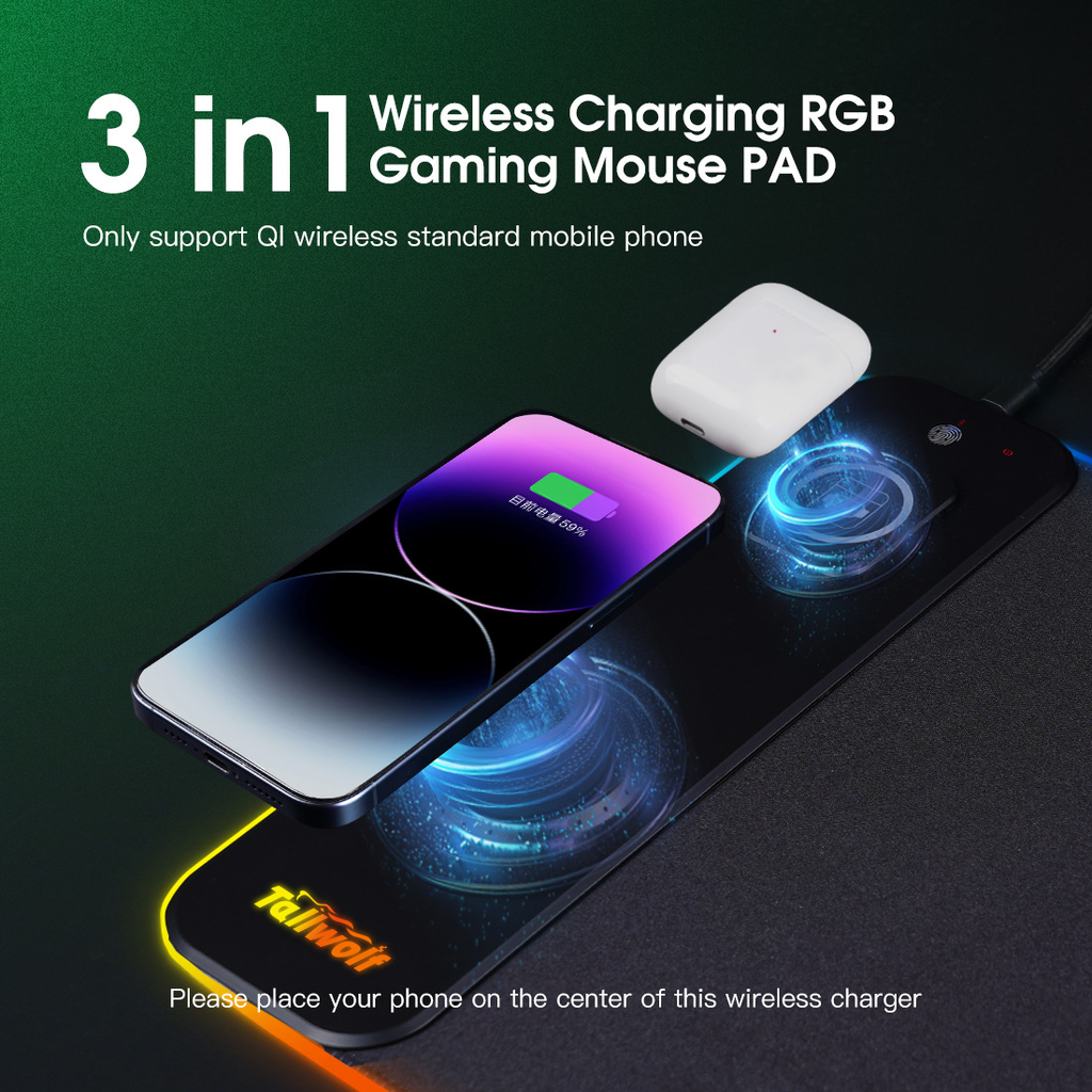 Wireless Charging RGB Luminous Mouse Pad for Gaming