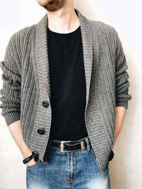 Men's Cashmere Wool Button Cardigan for Autumn Winter