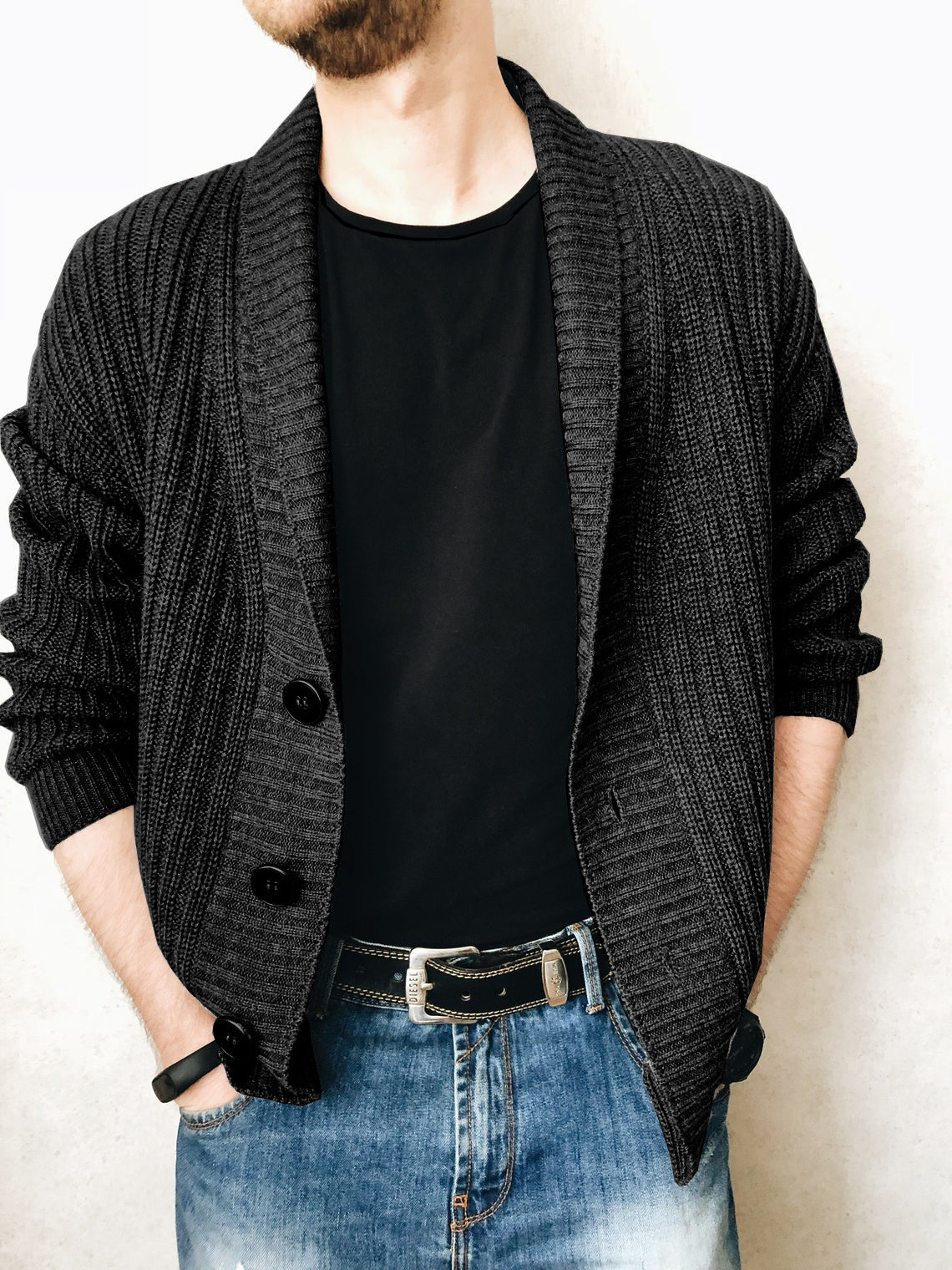 Men's Cashmere Wool Button Cardigan for Autumn Winter