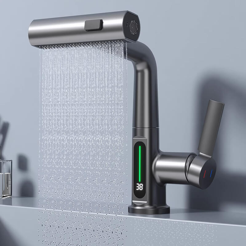 Digital Display Pull-Down Waterfall Basin Faucet