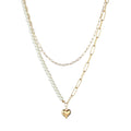 Golden Love Heart Faux Pearl Double Layer Necklace