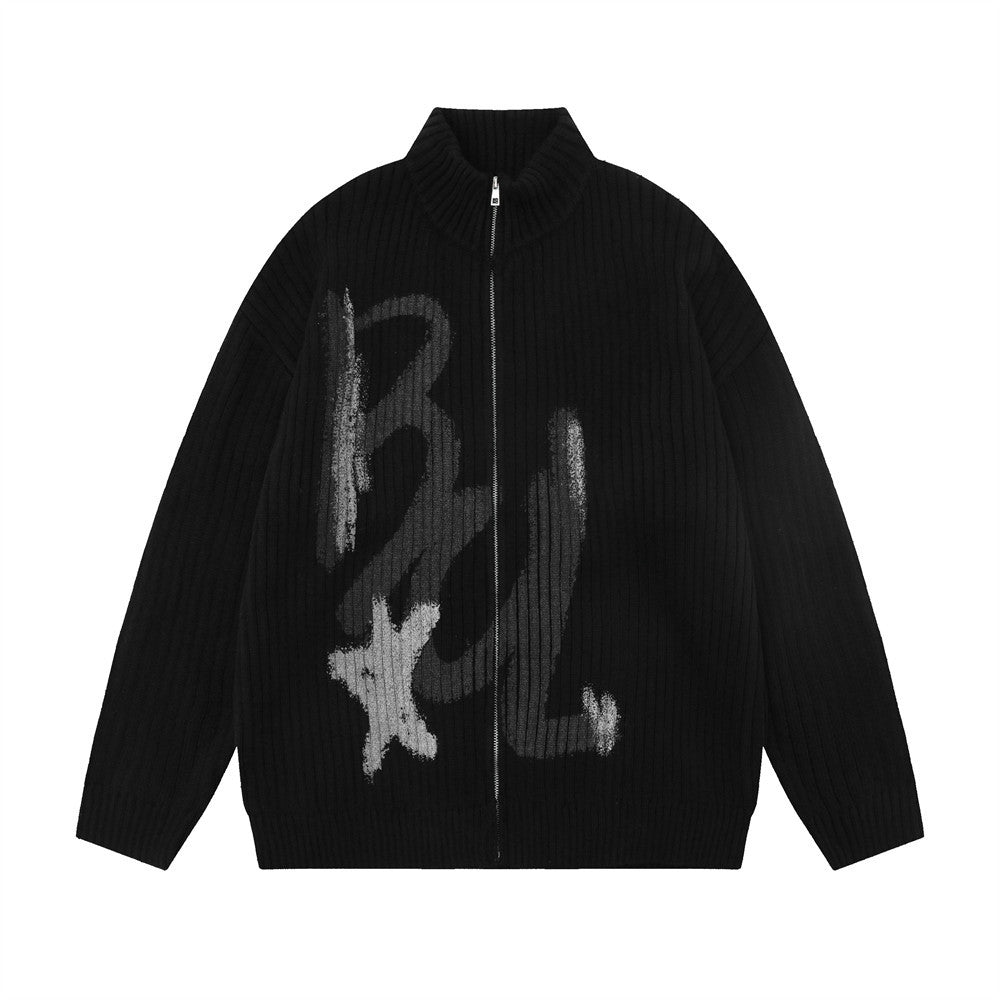 Men's Loose Mock Neck Knitted Cardigan Sweater Coat