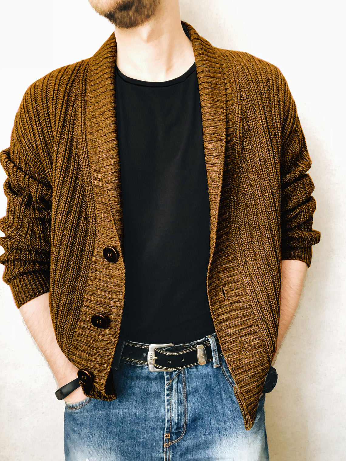 Men's Cashmere Wool Button Cardigan for Autumn Winter