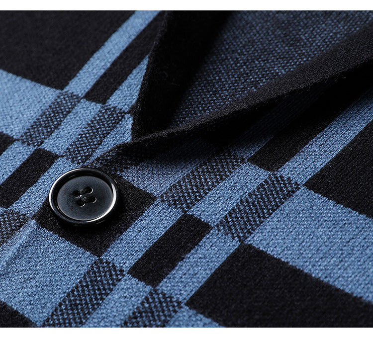 Autumn Thin Plaid Men's Knitted Cardigan