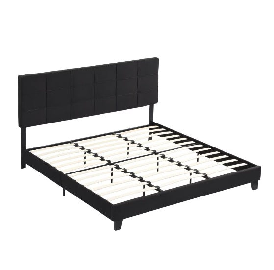 Upholstered Platform Bed Frame With Linen Headboard