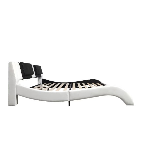 Faux Leather Upholstered Platform Bed Frame With LED Lighting, Bluetooth Connection To Play Music Control, Backrest Vibrating Massage Table Frame