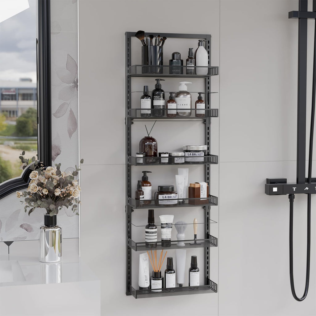BRGMAUS Wall Mounted Spice Rack Over the Door Pantry Organizer 6 Tier Large Wire Baskets Set Kitchen Bathroom Heavy-Duty Metal Adjustable Shower Caddy Storage shelves 50" H x 6" D x 17" W
