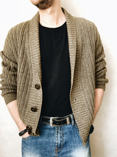 Men's Cashmere Wool Button Cardigan for Autumn Winter