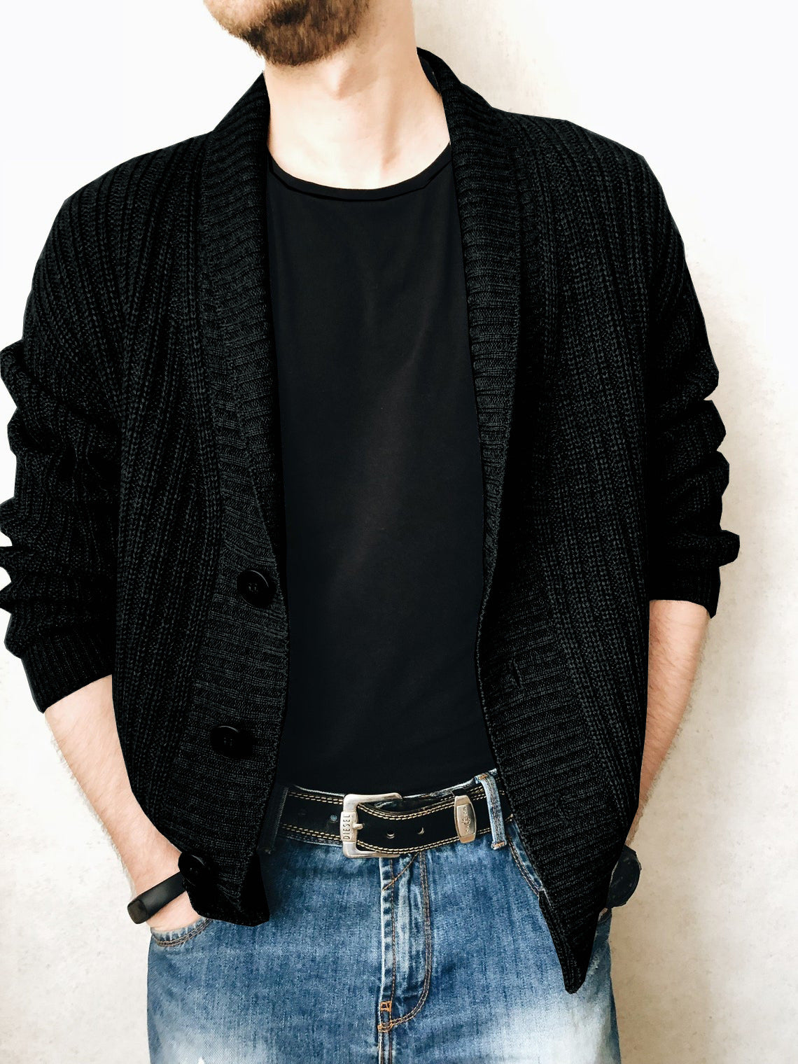 Men's Cashmere Wool Button Cardigan for Autumn Winter