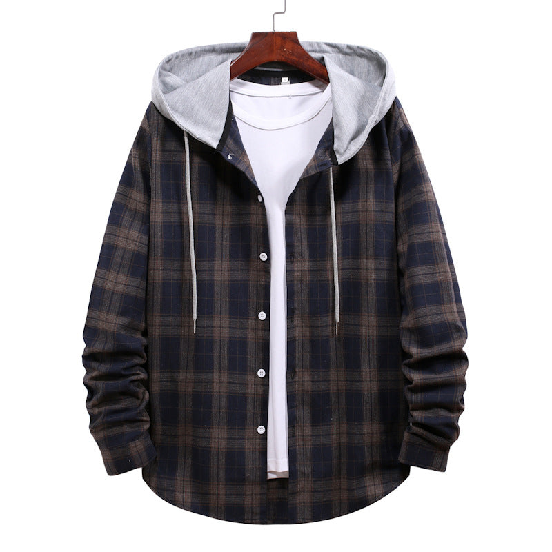 Men's Casual Hooded Plaid Cardigan for Autumn