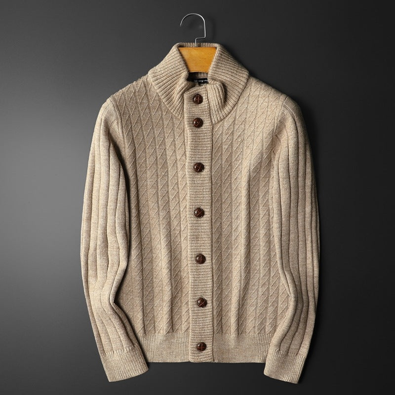 Men's Button Cardigan Coat - Solid Color Knitted Sweater